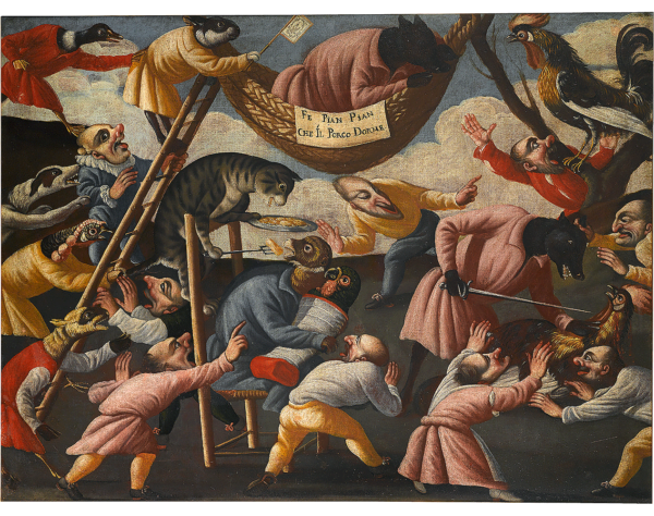 Grotesque Scene with Animals and Stylised Figures