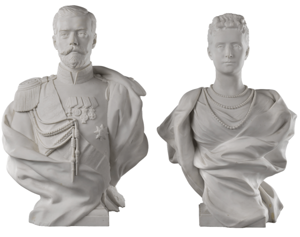 Biscuit Porcelain Busts of Tsar Nicholas II and Tsarina Alexandra Fyodorovna