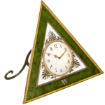 Image of a Russian gold, nephrite and enamel desk clock.