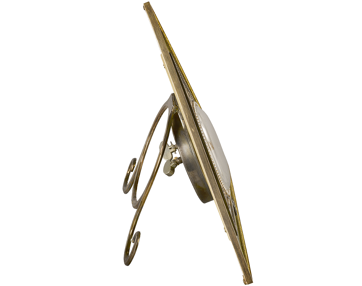 Side view of a Russian gold, nephrite and enamel desk clock.