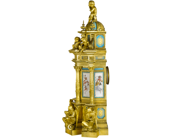 French Ormolu Mantle Clock Inset with Porcelain Miniatures